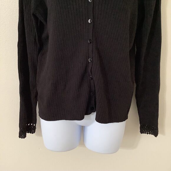 Vintage 90s Grunge Dark Feminine Witchy Whimsigoth Lace Ribbed Cardigan M - Picture 3 of 6